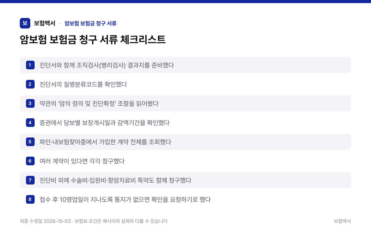 암보험 보험금 청구 서류 체크리스트 — 암보험 보험금 청구 서류 정리 이미지