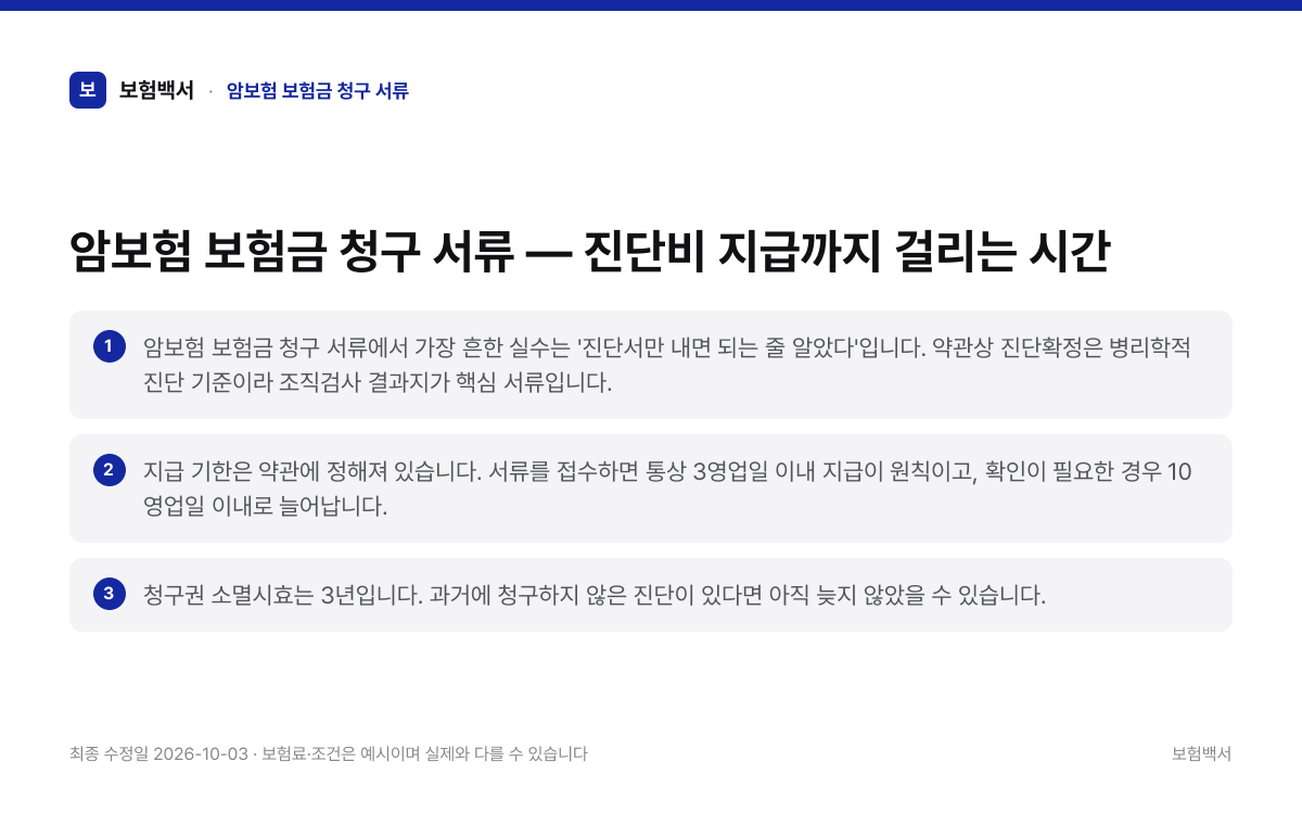 암보험 보험금 청구 서류 핵심 요약 3가지 정리
