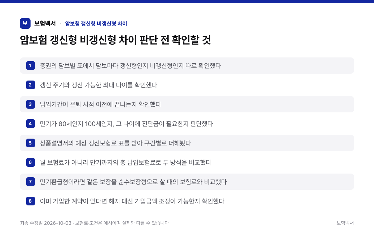 암보험 갱신형 비갱신형 차이 판단 전 확인할 것 — 암보험 갱신형 비갱신형 차이 정리 이미지
