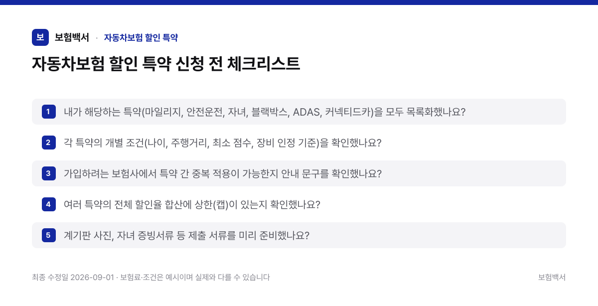 자동차보험 할인 특약 신청 전 체크리스트 — 자동차보험 할인 특약 정리 이미지