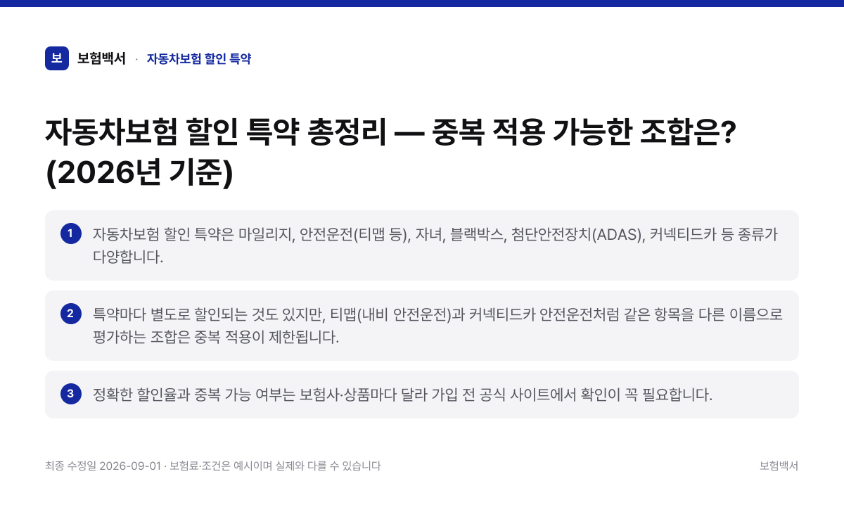 자동차보험 할인 특약 핵심 요약 3가지 정리