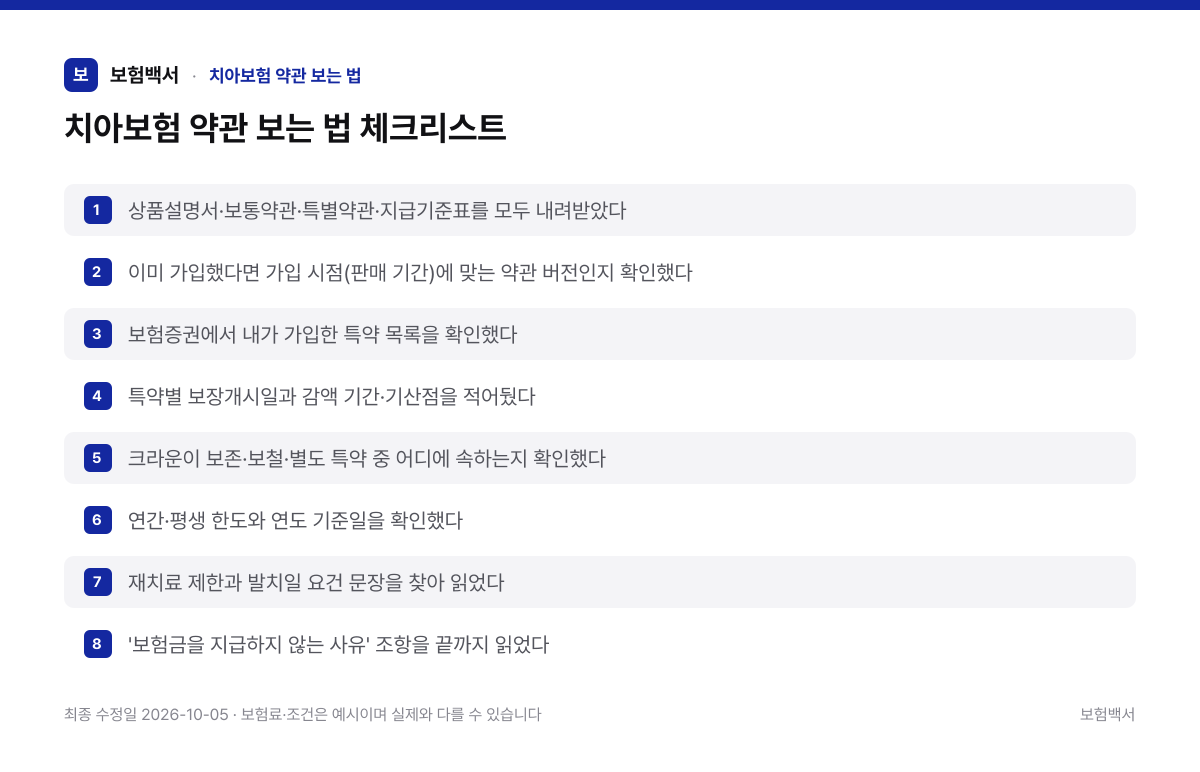 치아보험 약관 보는 법 체크리스트 — 치아보험 약관 보는 법 정리 이미지