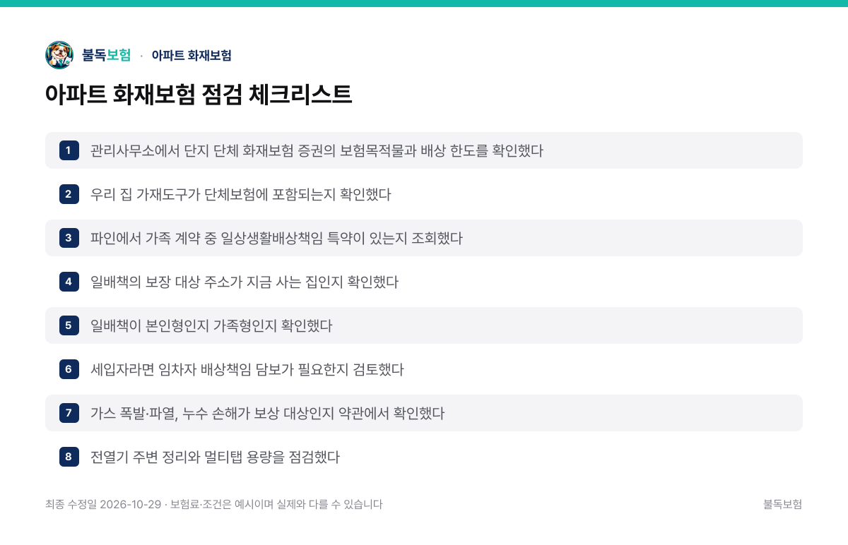 아파트 화재보험 점검 체크리스트 — 아파트 화재보험 정리 이미지