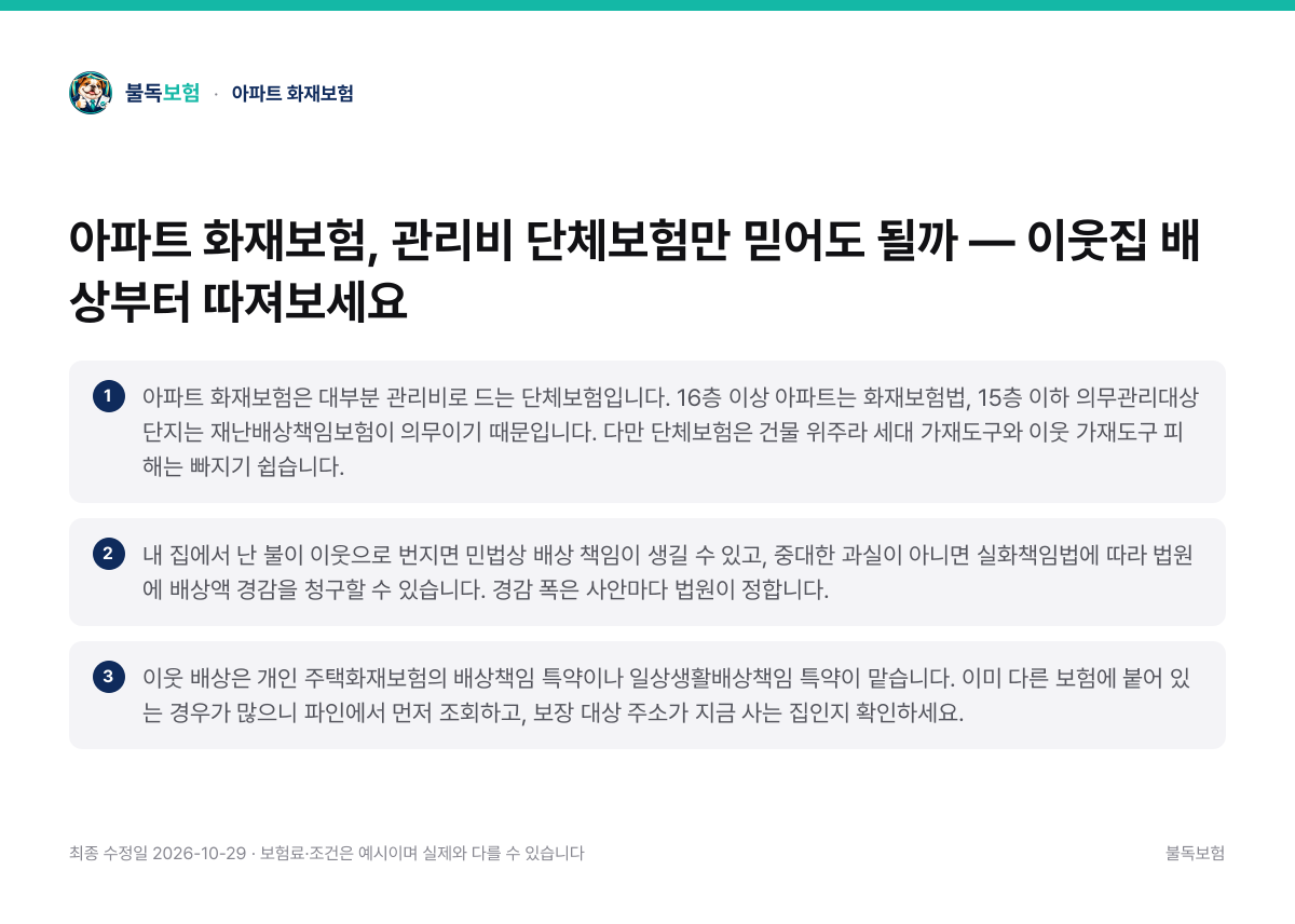 아파트 화재보험 핵심 요약 3가지 정리