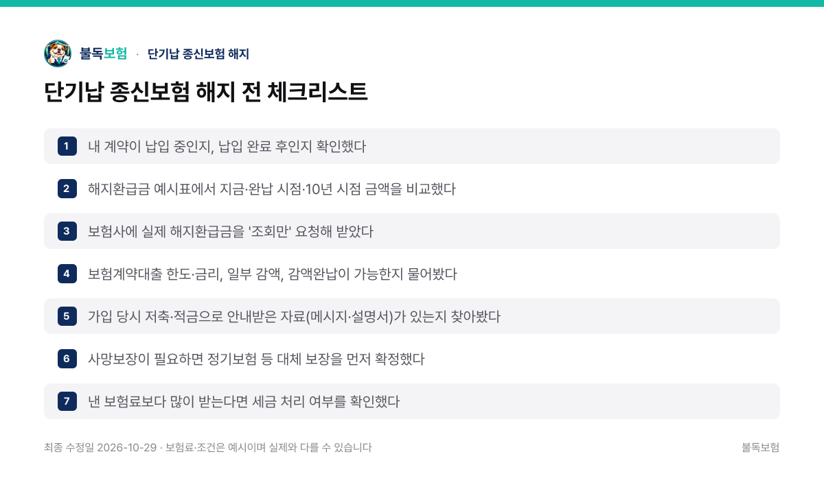 단기납 종신보험 해지 전 체크리스트 — 단기납 종신보험 해지 정리 이미지